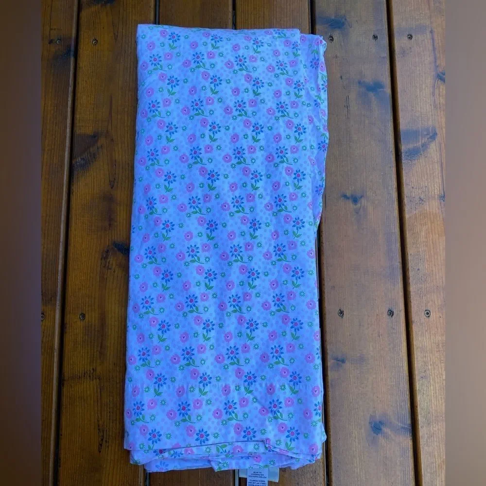 Pottery Barn Kids Pink and Blue Floral Twin Flat Sheet and Fitted Sheet